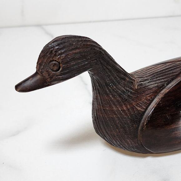 Rustic Wooden Duck Decoy Statue - Vintage Hand Carved Figurine 6x3 - Picture 5 of 10